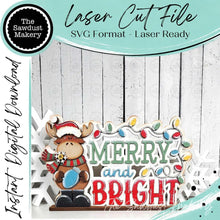 Load image into Gallery viewer, Merry &amp; Bright Moose Shelf Sitter Standing Sign File SVG | Laser Cut File | Moose SVG | Christmas Word Art Svg (Digital Download)

