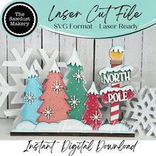 Load image into Gallery viewer, North Pole Christmas Word Art Shelf Sitter Standing Sign File SVG | Christmas Laser Cut File | Christmas Mantle decor | Christmas Trees
