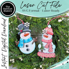 Load image into Gallery viewer, Mr and Mrs Snowman Ornament SVG File | Laser Cut File | Snowman Christmas Ornament SVG | Snowman Ornament
