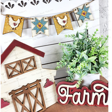Load image into Gallery viewer, Farmhouse Barn Quilt Chicken Breadboard Decor Set SVG File | Laser File | Farmhouse svg | Chicken SVG | Barn Quilt SVG | Tiered tray decor
