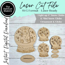 Load image into Gallery viewer, Polar Bear Warm Winter Wishes Snow Globe Bundle Laser Cut File | Light Up Shelf Sitter SVG (Digital Download)

