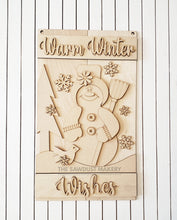 Load image into Gallery viewer, Snowman Pallet Sign Door Hanger SVG File  | Laser Cut File | Snowman SVG File | Door Hanger svg | WinterSVG | Snowflake | Winter Wishes
