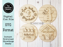 Load image into Gallery viewer, 6&quot; Round Gingerbread Sign Set SVG  File | Laser Cut File | Interchangeable Frame | Gingerbread | Baked Fresh | Candy Cane | Cookie Crew SVG
