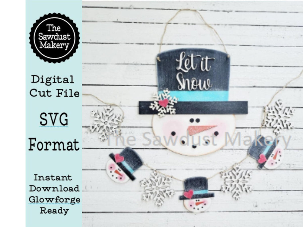 Snowman SVG | Snowman Door Hanger | Snowman Garland | Snowman Laser Cut File | Glowforge | SVG | Snowflake svg | Laser Cut File