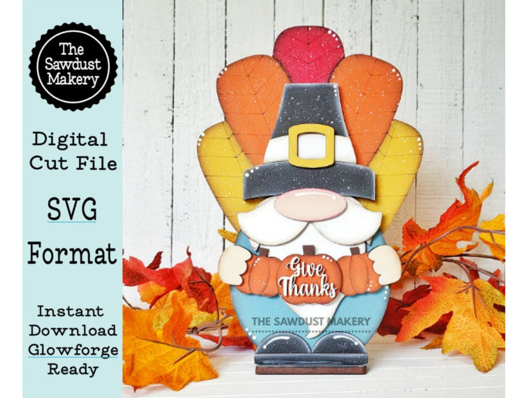 Thanksgiving Gnome SVG File  | Laser Cut File | Standing Pilgrim Gnome SVG File | SVG | Gnome Shelf Sitter | Give Thanks Gnome | Turkey