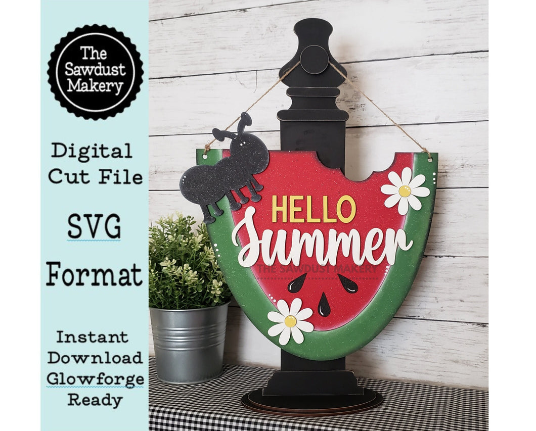 Watermelon Door Hanger SVG File  | Laser Cut File | Watermelon SVG File | Door Hanger svg | Hello Summer SVG | Ant svg | Daisy svg | Summer