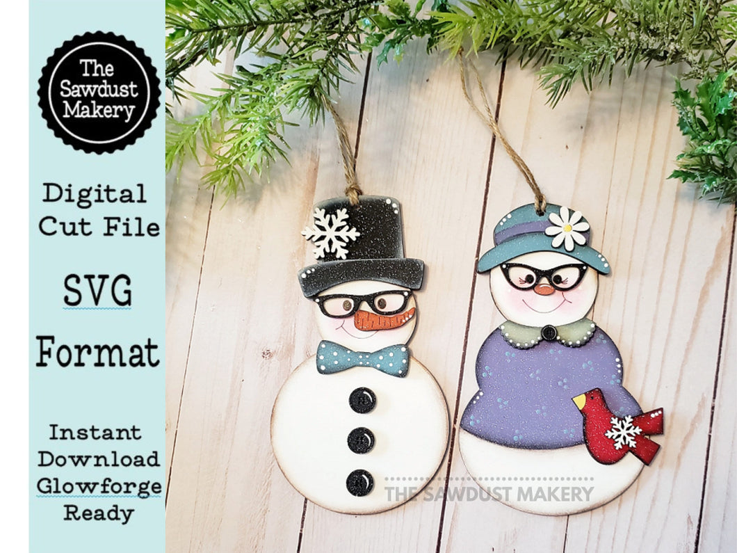 Vintage Snow Couple Christmas Ornament SVG File | Laser Cut File | Christmas Ornamen SVG | Snowman Ornament svg | Nerdy Snowman