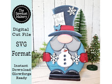 Load image into Gallery viewer, Winter Snowman Gnome SVG File  | Laser Cut File | Standing Winter Snowman Gnome SVG | Gnome | Gnome Shelf Sitter | Let it Snow Gnome SVG
