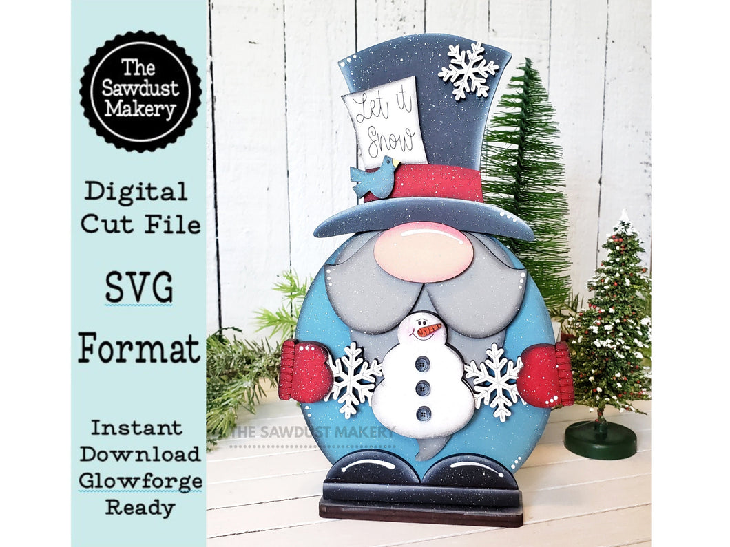 Winter Snowman Gnome SVG File  | Laser Cut File | Standing Winter Snowman Gnome SVG | Gnome | Gnome Shelf Sitter | Let it Snow Gnome SVG
