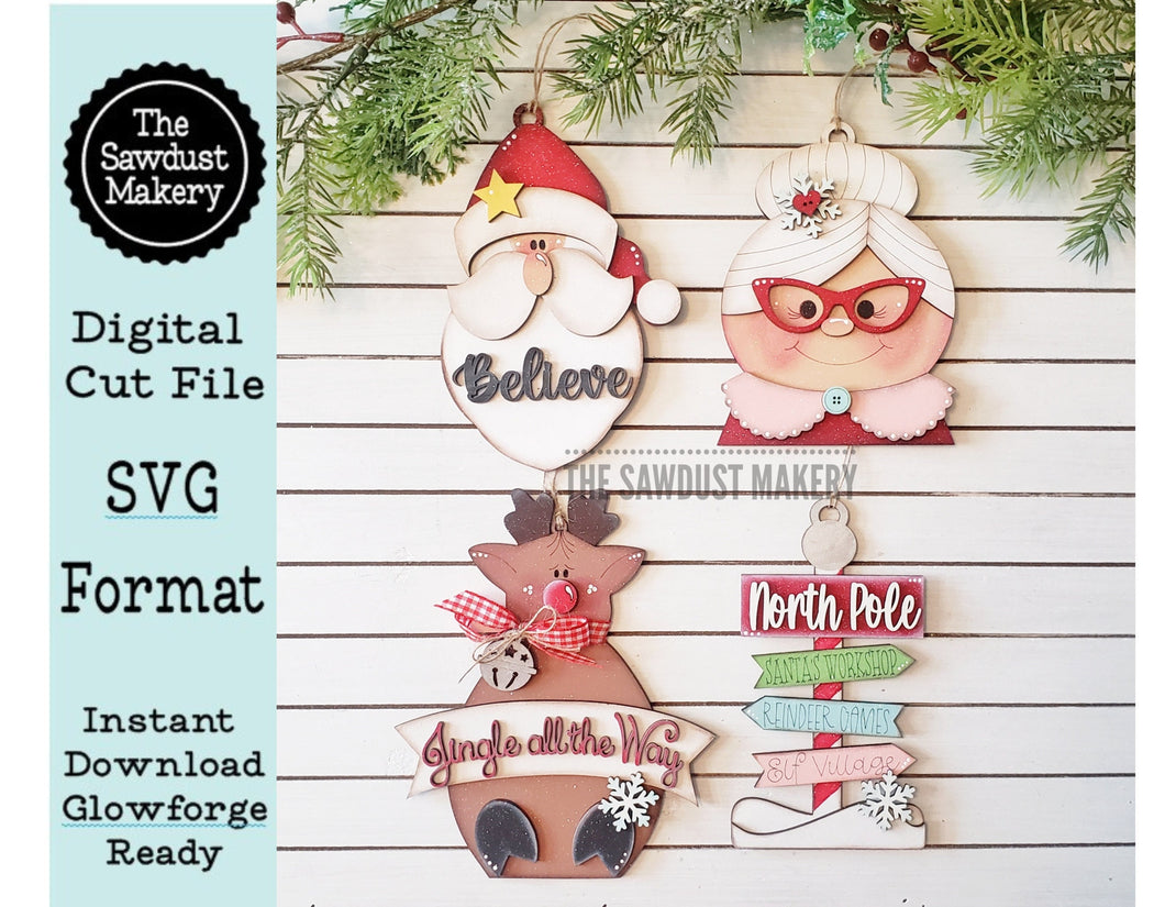 North Pole Ornament Bundle SVG File | Laser Cut File | Christmas Ornament Kit | Ornament SVG | Reindeer | Gingerbread | Santa | Mrs. Claus
