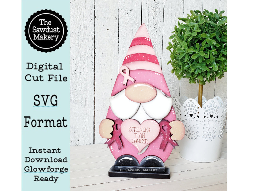 Cancer Gnome SVG File  | Laser Cut File | Standing Gnome SVG File | Survivor Gnome | Gnome Shelf Sitter | Fight Cancer Gnome | Gnome SVG