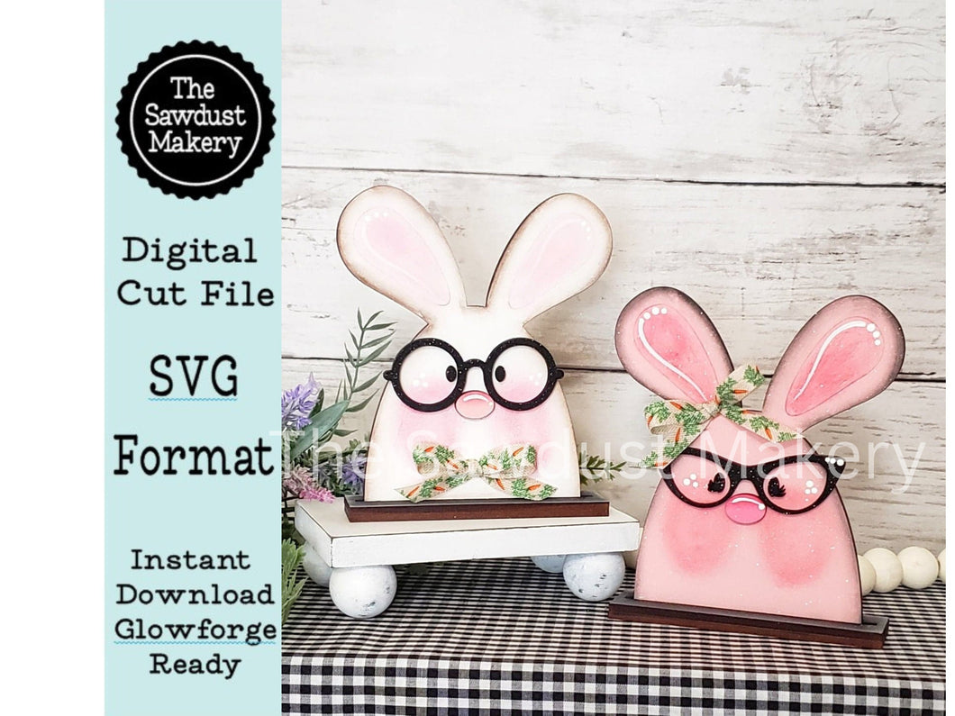 Nerdy Bunny Couple SVG File | Laser Cut File | Glowforge | Easter | Bunny | Nerdy Glasses | Shelf Sitters | Nerdy Bunny SVG | Easter SVG