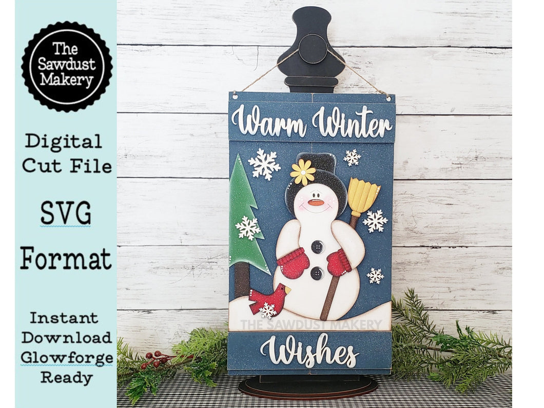 Snowman Pallet Sign Door Hanger SVG File  | Laser Cut File | Snowman SVG File | Door Hanger svg | WinterSVG | Snowflake | Winter Wishes