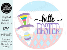 Load image into Gallery viewer, Hello Easter Gnome Door hanger SVG Laser File | Easter Laser Cut Files | Laser cut SVG | Glowforge | Easter Door Hanger svg | Gnome svg
