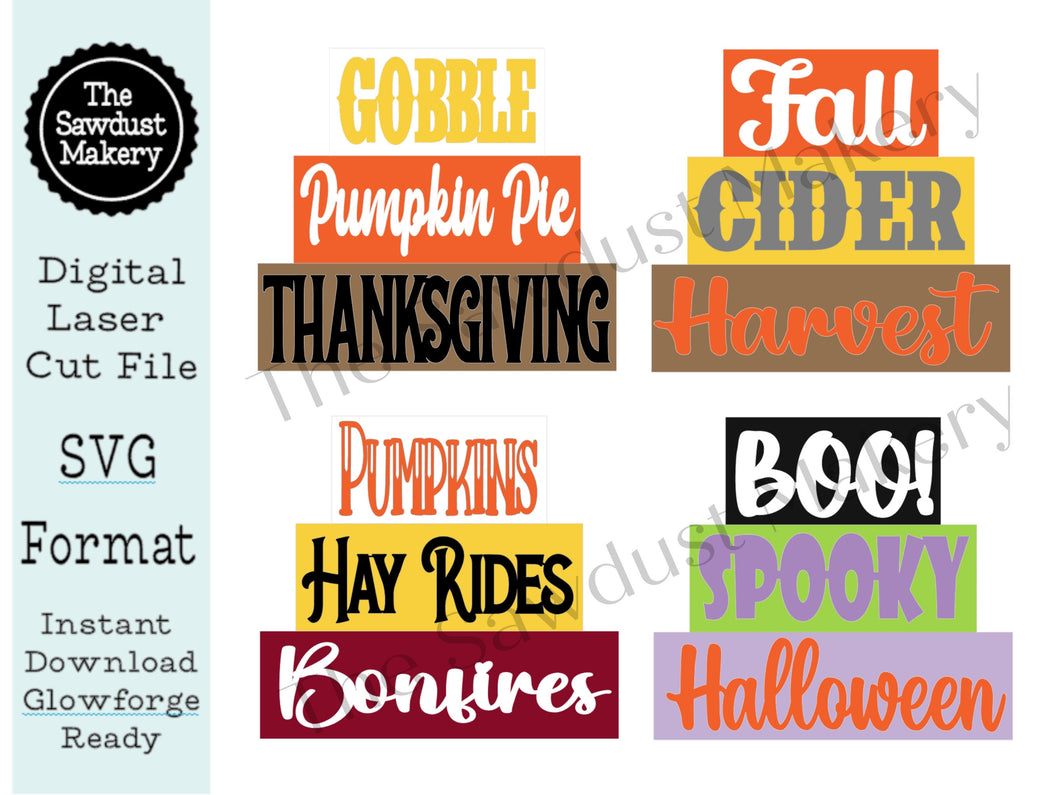 Fall Word Stackers | Fall Mini Block SVG | SVG File | Laser Cut File | Glowforge | Fall Havest  Tiered Tray SVG Add-on laser cut svg file