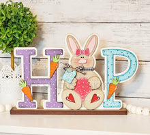 Load image into Gallery viewer, HOP Standing Bunny Shelf Sitter SVG | Laser Cut File | Glowforge | Easter SVG | Bunny laser cut file | Bunny svg | Easter Mantle Decor
