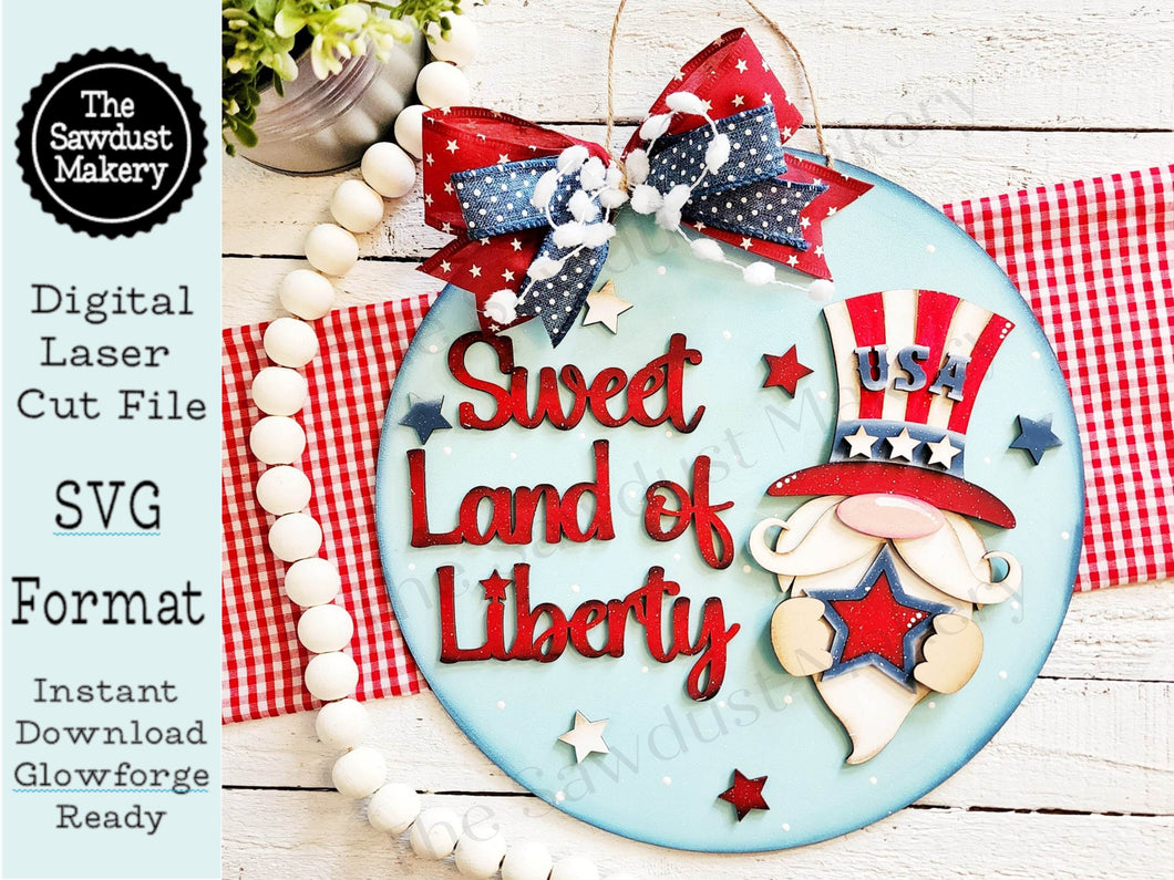 USA Gnome Door Hanger SVG File  | Laser Cut File | Uncle Sam Gnome SVG File | Door Hanger svg | Summer svg | Sweet Land of Liberty svg