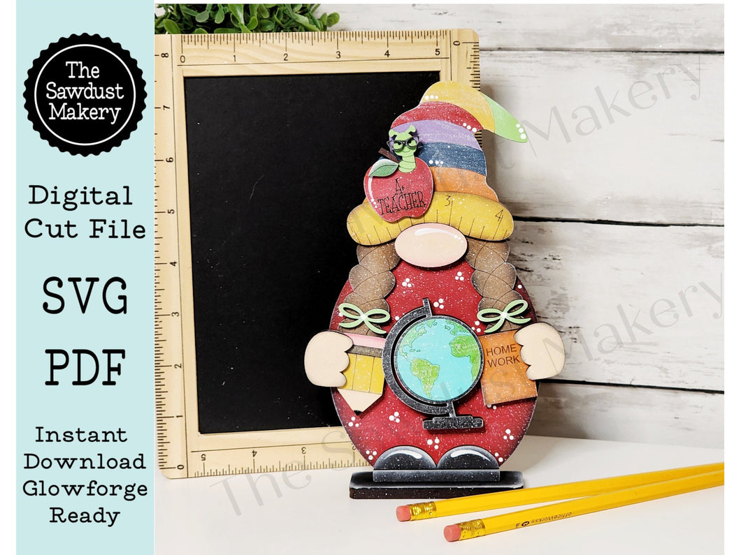 Girl Teacher Gnome SVG File  | Laser Cut File | Glowforge | Teacher Gnome SVG File | SVG | Gnome | Gnome Shelf Sitter | Teacher Gifts