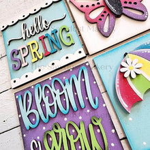 Load image into Gallery viewer, Spring Laser Cut Files | Spring Interchangeable Leaning Sign Bundle File SVG | Glowforge | Spring Flowers Tiered Tray SVG | Farmhouse Frame
