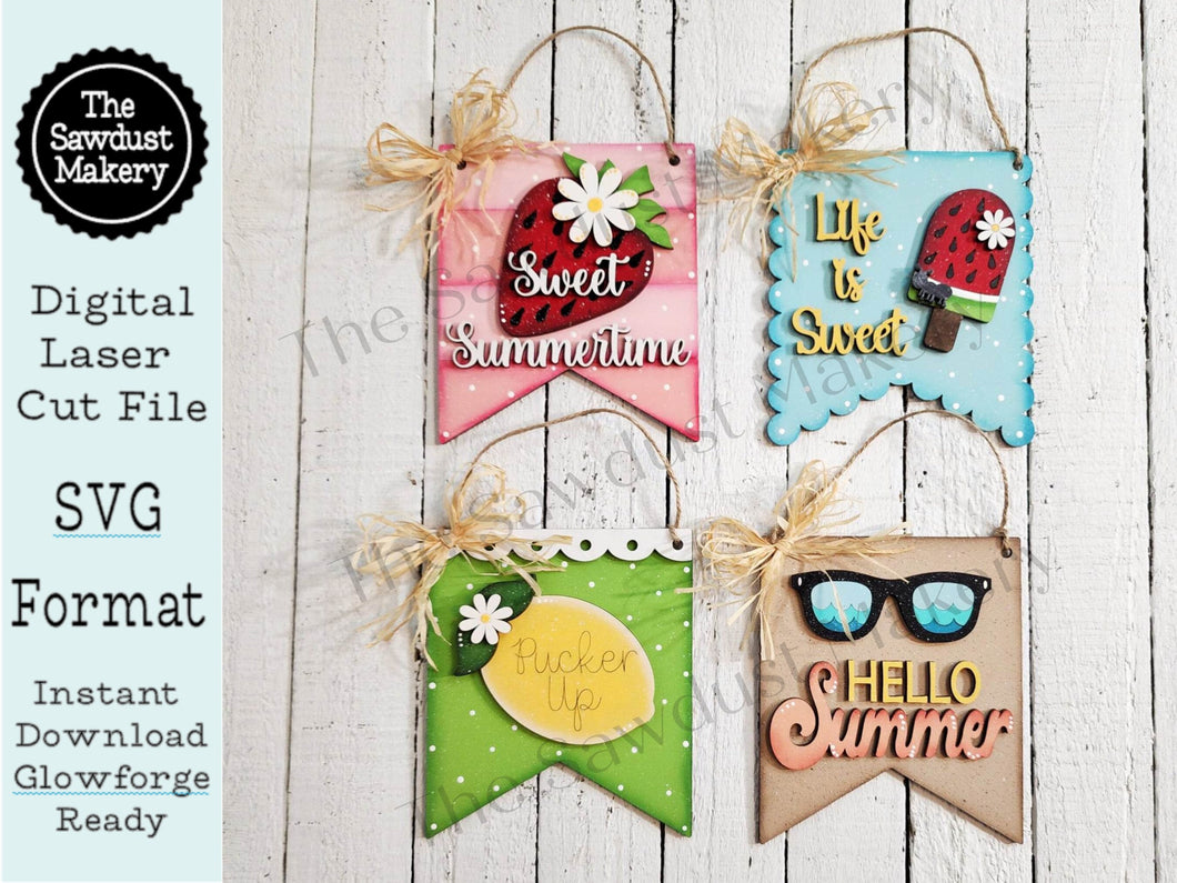 Summer Mini Hanger Signs | Summer Signs SVG | Door Hanger | SVG File | Laser Cut File | Glowforge | Mini Post Sign svgs