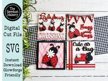 Load image into Gallery viewer, Summer Ladybug Laser Cut Files | Ladybug Interchangeable Leaning Sign Bundle File SVG | Glowforge | Summer Tiered Tray SVG | Farmhouse Frame
