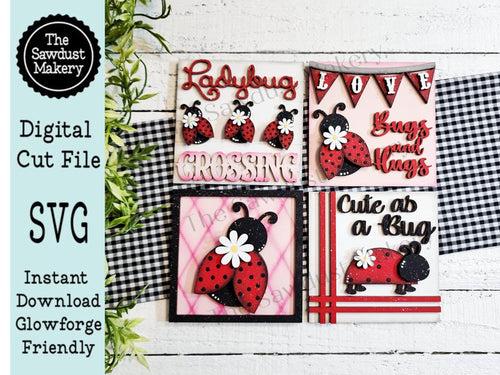 Summer Ladybug Laser Cut Files | Ladybug Interchangeable Leaning Sign Bundle File SVG | Glowforge | Summer Tiered Tray SVG | Farmhouse Frame