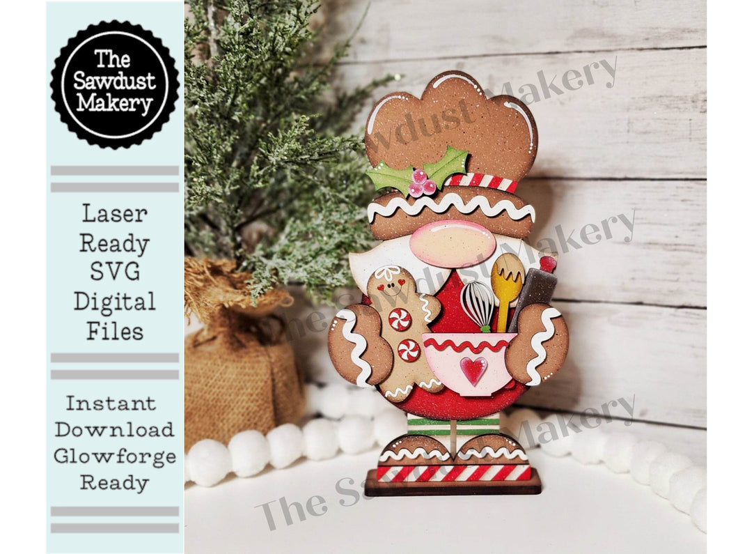 Large Gingerbread Baker Gnome SVG File  | Laser Cut File | Standing Gingerbread Gnome SVG | Gnome | Gnome Shelf Sitter | Baker Gnome SVG