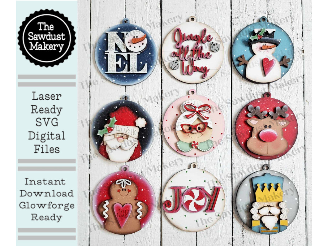 Christmas Holiday Ornament Bundle  SVG File | Laser Cut File | Christmas Ornaments | Ornament SVG | Christmas svg | Snowman | Gingerbread