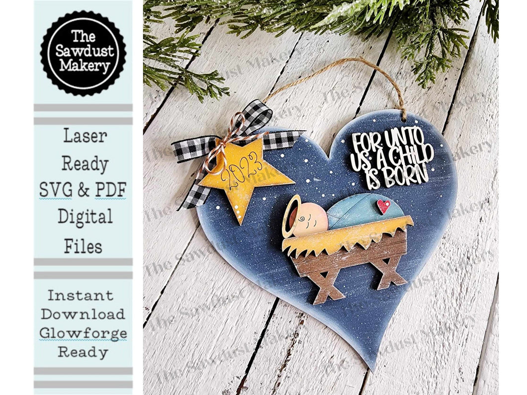 Nativity Heart Christmas Ornament SVG File | Laser Cut File | Christmas Ornament Kit | Ornament SVG | Nativity SVG