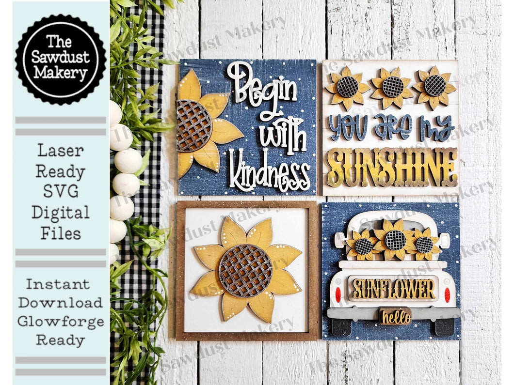 Sunflower Sign Laser Cut Files | Sunflower Interchangeable Leaning Sign Bundle File SVG | Glowforge | Fall Tiered Tray SVG | Farmhouse Frame