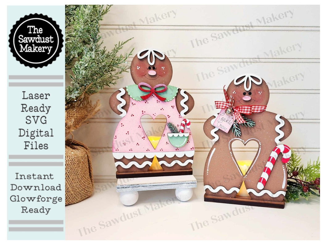 Gingerbread Boy & Girl Votive Shelf Sitter SVG File | Laser Cut File | Christmas SVG | Gingerbread svg | Votive Candles | Candy Cane SVG