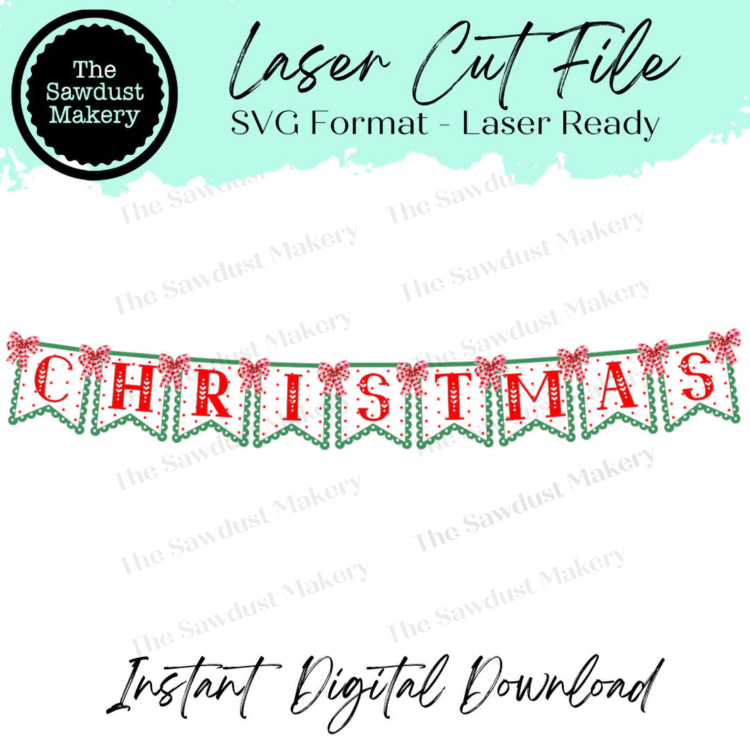 Christmas Banner SVG | Laser Cut File | Glowforge | Christmas SVG | Mantle Decor | Banner | Christmas SVG