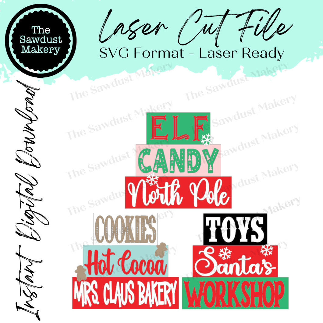 Santa's Village Word Stackers | Christmas Mini Block SVG | SVG File | Laser Cut File | Glowforge | Christmas Tiered Tray Decor laser cut svg