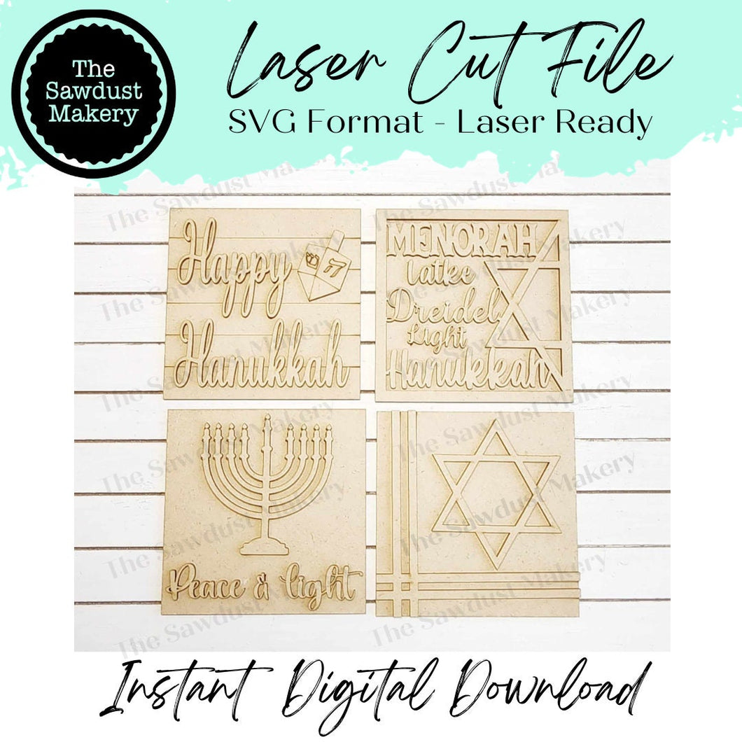 Hanukkah Laser Cut File | Farmhouse Interchangeable Leaning Sign Bundle File SVG | Glowforge | Farmhouse Signs | Hanukkah SVG
