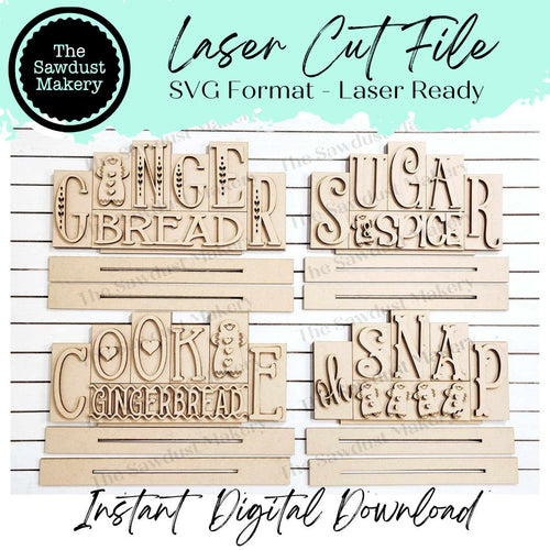 Add-on Mini Gingerbread Word Block 5 & 6 Letter Sets | Mini Word Block SVG laser Cut File | Glowforge | Standing Reversible SVG File