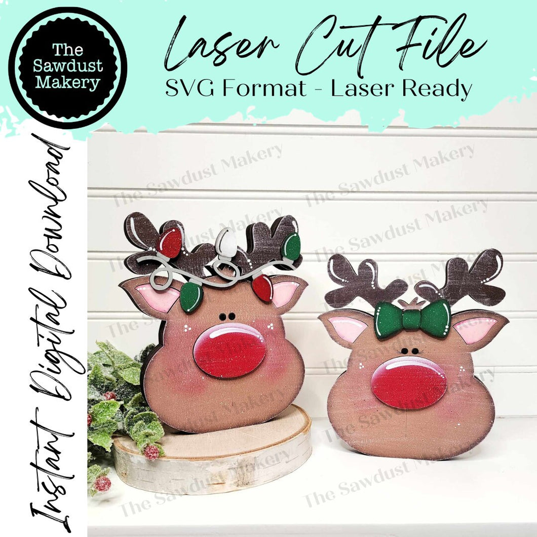 Reindeer Boy and Girl Shelf Sitter Laser Cut File | Christmas Shelf Sitter Laser Cut Design SVG | Christmas Laser File | Glowforge Laser SVG