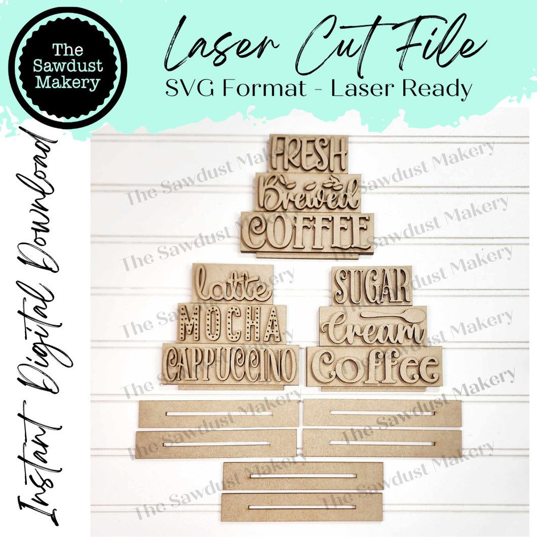 Coffee Bar Word Stacker | Coffee Mini Word Block SVG | SVG File | Laser Cut File | Glowforge | Coffee Beans |Tiered TrayDecor laser cut svg