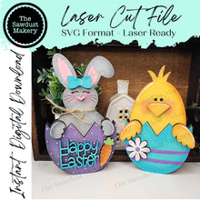Load image into Gallery viewer, Bunny &amp; Chick Egg Shelf Sitters SVG File | Laser Cut File | Glowforge | Easter | Bunny Shelf Sitter | Bunny SVG | Easter SVG | Easter Chick
