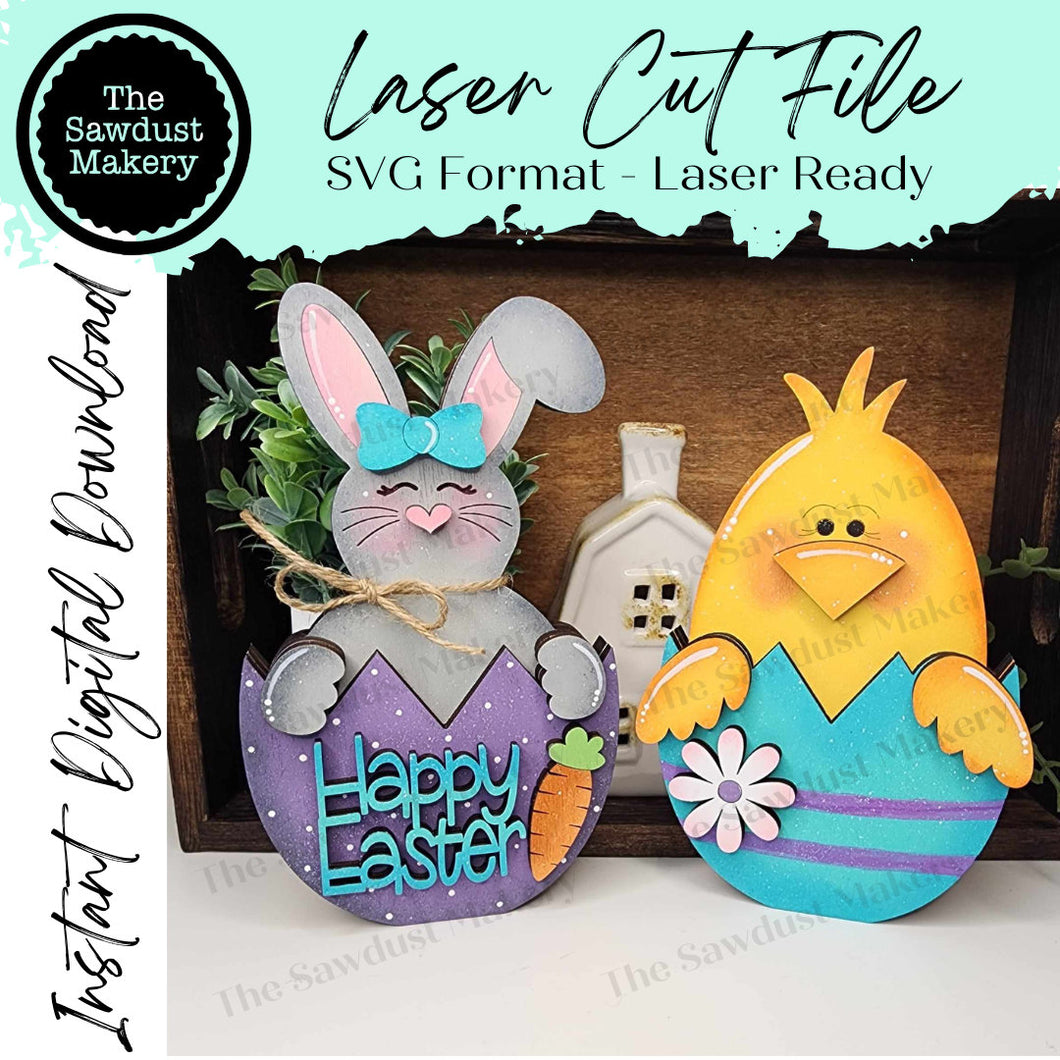 Bunny & Chick Egg Shelf Sitters SVG File | Laser Cut File | Glowforge | Easter | Bunny Shelf Sitter | Bunny SVG | Easter SVG | Easter Chick
