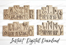 Load image into Gallery viewer, Add-on Mini Easter and Spring Word Block 5 &amp; 6 Letter Sets | Mini Word Block SVG laser Cut File | Glowforge | Standing Reversible SVG File
