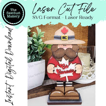 Load image into Gallery viewer, Standing Mini Canadian Mountie SVG File | Lucky | Laser Cut File | Canada SVG File | Oh Canada | Canada Day Shelf Sitter
