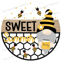 Load image into Gallery viewer, Sweet Summer Bee Gnome Door Hanger SVG File | Bee Hive SVG | Laser Cut File | Glowforge | Bee SVG File | Honey | Bees | Honey Bee Gnome
