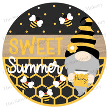 Load image into Gallery viewer, Sweet Summer Bee Gnome Door Hanger SVG File | Bee Hive SVG | Laser Cut File | Glowforge | Bee SVG File | Honey | Bees | Honey Bee Gnome
