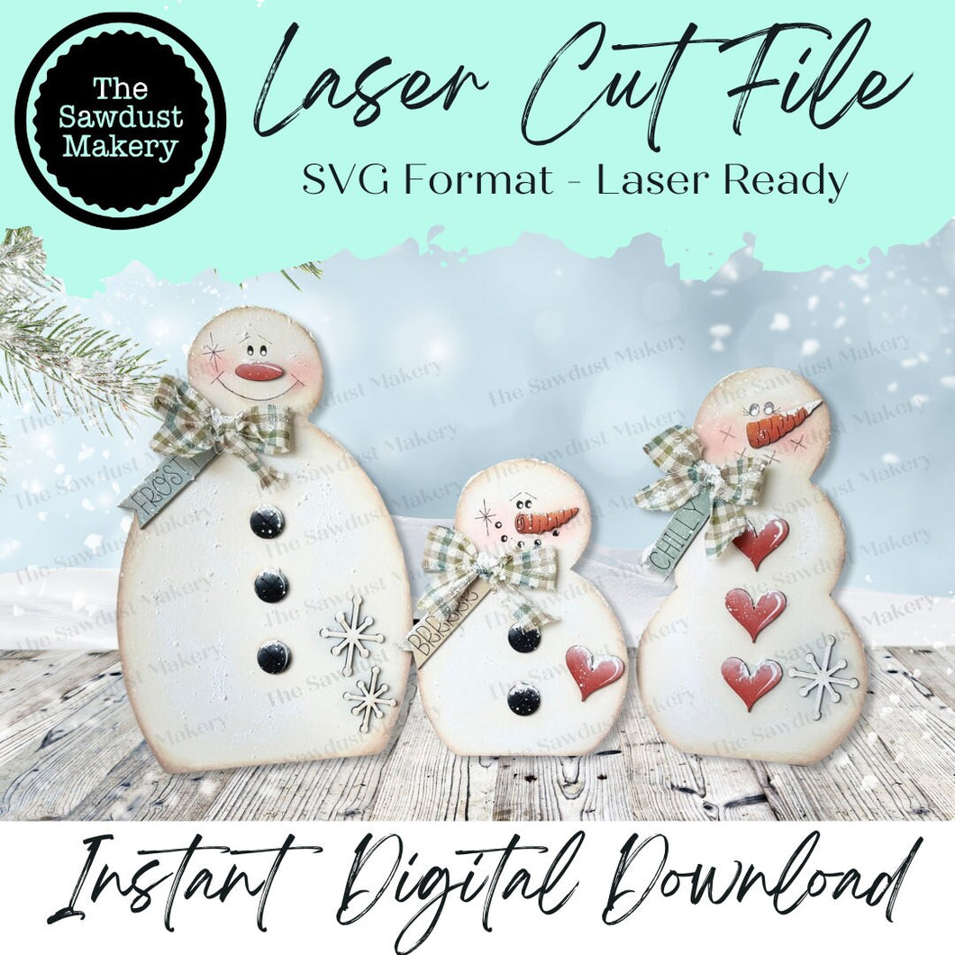 Prim Winter Snow Family SVG File | Laser Cut File | Winter SVG File | Snowman Laser SVG | Snowman Shelf Sitters | Brrr svg
