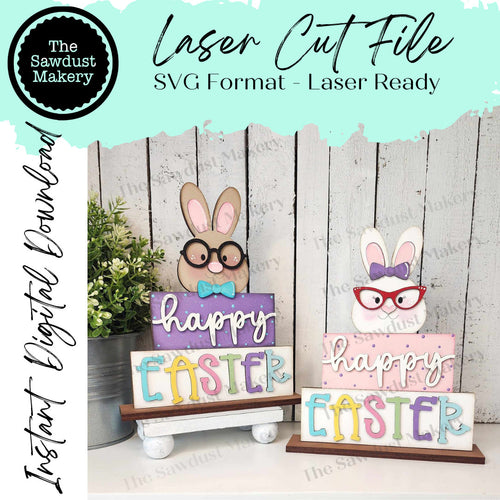 Nerdy Bunny Couple Word Stackers SVG File | Laser Cut File | Easter | Bunny | Nerdy Glasses | Shelf Sitters | Nerdy Bunny SVG | Easter SVG