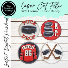 Load image into Gallery viewer, Hockey Bundle Seasonal Rounds | Candy/Mason Jar Lid | Cookie Jar lid | Interchangeable Frame SVG | Laser Cut File | Interchangeable Frame
